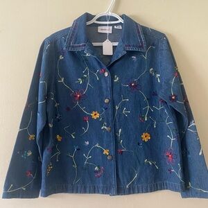 Parisian Works Blue Floral Embroidered Jean Jacket
